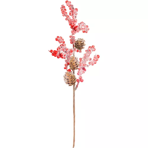 Ág MagicHome Karácsony, bogyók tobozokkal, piros, 34 cm