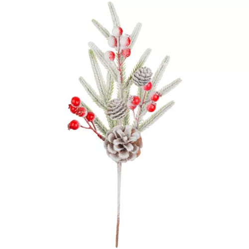 Ág MagicHome Karácsony, havas, csipkebogyóval, 34 cm