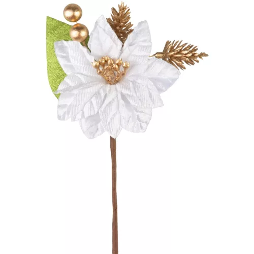 Ág MagicHome Karácsony, mikulásvirág virággal, fehér, 16 cm