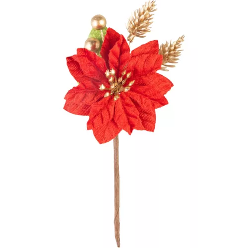 Ág MagicHome Karácsony, mikulásvirág virággal, piros, 16 cm