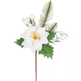   Ág MagicHome Karácsony, mikulásvirág virággal, fehér, 24 cm