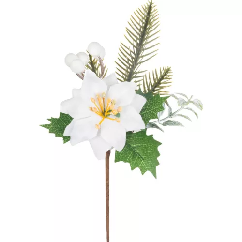 Ág MagicHome Karácsony, mikulásvirág virággal, fehér, 24 cm