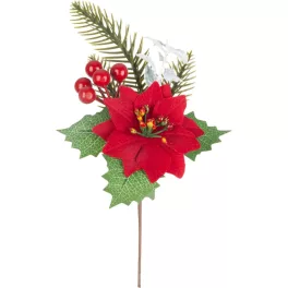   Ág MagicHome Karácsony, mikulásvirág virággal, piros, 24 cm