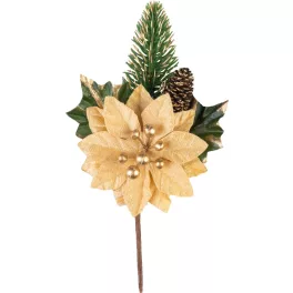   Ág MagicHome Karácsony, mikulásvirág virággal, arany, 18 cm