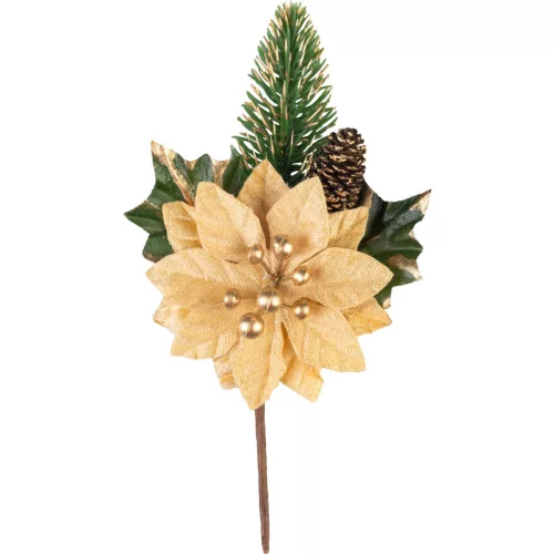 Ág MagicHome Karácsony, mikulásvirág virággal, arany, 18 cm