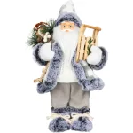 MagicHome karácsonyi dekoráció,  Mikulás, fehér-szürke, 45 cm