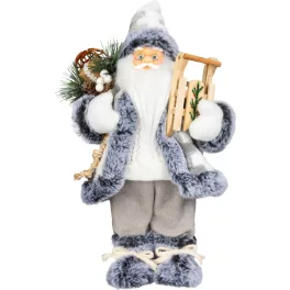   MagicHome karácsonyi dekoráció,  Mikulás, fehér-szürke, 45 cm
