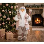 MagicHome karácsonyi dekoráció, Mikulás ajándékokkal, fehér, 60 cm