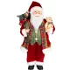 MagicHome karácsonyi dekoráció, Mikulás ajándékokkal és macival, piros-kockás, 46 cm
