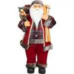 MagicHome karácsonyi dekoráció, Mikulás ajándékokkal, piros, kockás, 60 cm
