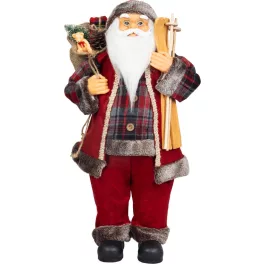   MagicHome karácsonyi dekoráció, Mikulás ajándékokkal, piros, kockás, 60 cm