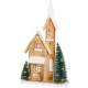 MagicHome karácsonyi dekoráció, templom, 24 x 9 x 42 cm, natúr fa fehér részletekkel, 15 LED-es világítás időzítővel, elemes