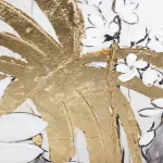 Növényi motívumot ábrázoló kézzel festett falikép 345 Acélszürke/fehér/arany 100x100 cm