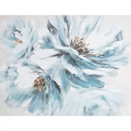   Virágos növényt ábrázoló kézzel festett falikép 367 Fehér/kék 60x80 cm