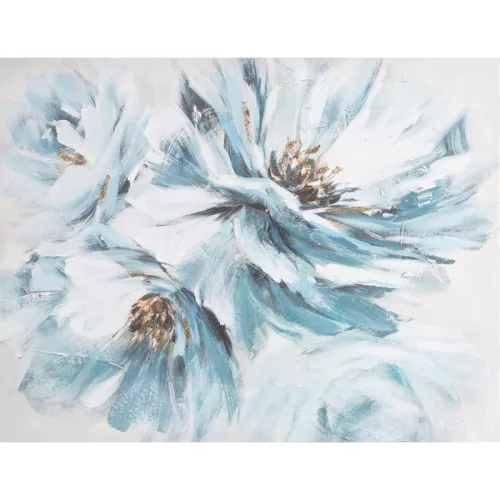 Virágos növényt ábrázoló kézzel festett falikép 367 Fehér/kék 60x80 cm