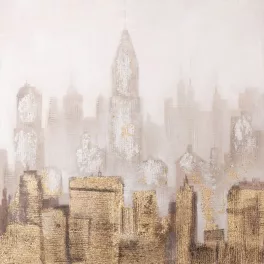   Várost ábrázoló kézzel festett falikép 404 Bézs/arany 80x80 cm