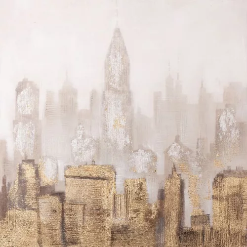 Várost ábrázoló kézzel festett falikép 404 Bézs/arany 80x80 cm
