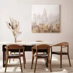 Várost ábrázoló kézzel festett falikép 404 Bézs/arany 80x80 cm