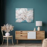 Virágos növényt ábrázoló kézzel festett falikép 413 Krém/kék 100x80 cm