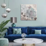 Virágos növényt ábrázoló kézzel festett falikép 417 Kék 90x90 cm