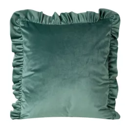   Bársony párnahuzat fodros szegéllyel Sötét Menta 45x45 cm
