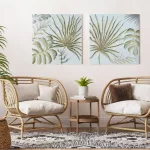 Növényi motívumot ábrázoló kézzel festett falikép 446b Zöld/Arany 60x60 cm