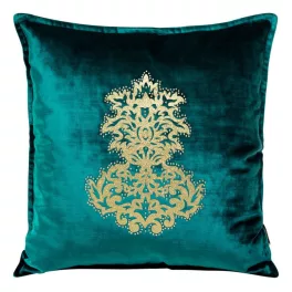   Royal4 bársony párnahuzat arany színű díszítéssel Sötét türkiz 45x45 cm