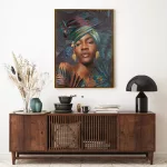 Női portré kézzel festett falikép 467b Sötét türkiz 60x80 cm