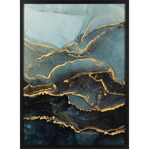 Absztrakt festmény kerettel 479 Acélszürke/arany 53x73 cm