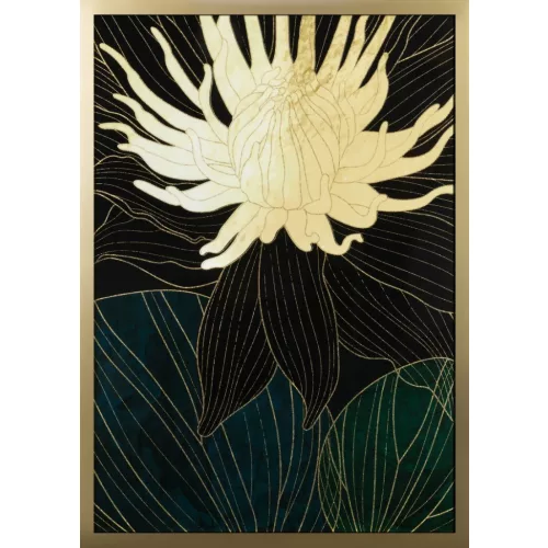 Tavirózsa virágos falikép 484a Zöld/arany 53x73 cm