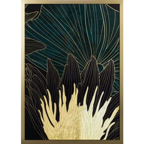 Tavirózsa virágos 3 részes falikép egy része 484b Zöld/arany 53x73 cm