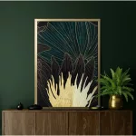 Tavirózsa virágos 3 részes falikép egy része 484b Zöld/arany 53x73 cm