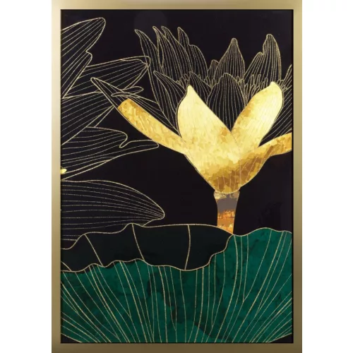Tavirózsa virágos falikép 484c Zöld/arany 53x73 cm