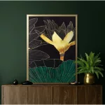 Tavirózsa virágos falikép 484c Zöld/arany 53x73 cm