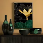 Tavirózsa virágos falikép 484c Zöld/arany 53x73 cm