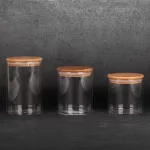 Pola 3db-os üveg tárolóedény szett fa fedéllel - 680/800/1000 ml