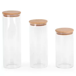   Pola 3db-os üveg tárolóedény szett fa fedéllel - 1400/1700/2000 ml