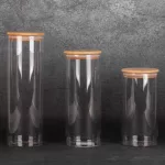 Pola 3db-os üveg tárolóedény szett fa fedéllel - 1400/1700/2000 ml