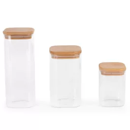   Pola1 3db-os üveg tárolóedény szett fa fedéllel - 800/1600/2000 ml