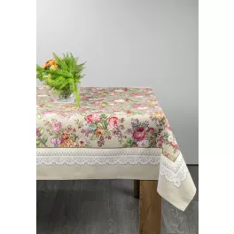   Virágmintás gobelin asztalterítő Olívazöld 140x180 cm +/- 5%