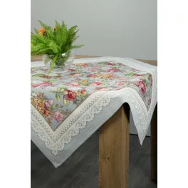   Virágmintás gobelin asztalterítő Szürke/rózsaszín 100x100 cm +/-5%
