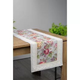   Virágmintás gobelin asztali futó Szürke/rózsaszín 45x140 cm +/-5%