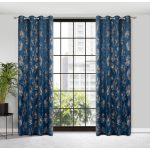 Gloria levél mintás sötétítő függöny bársony gránátkék 140x250 cm