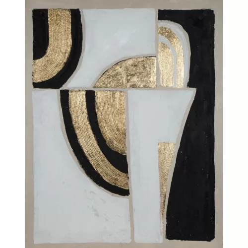 Modern absztrakt kézzel festett falikép 495a Fehér/fekete/arany 80x100 cm