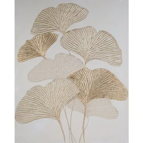 Ginkgo leveles kézzel festett modern falikép 496 Arany 80x100 cm