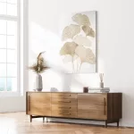 Ginkgo leveles kézzel festett modern falikép 496 Arany 80x100 cm