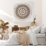 Mandala kézzel festett kollázs falikép 501a Bézs 60x60 cm