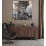 Női portrét ábrázoló kézzel festett kollázs falikép 503 Szürke/bézs 80x80 cm