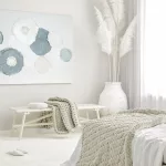 Virágos növényt ábrázoló kézzel festett kollázs falikép 513 Fehér/kék 90x120 cm