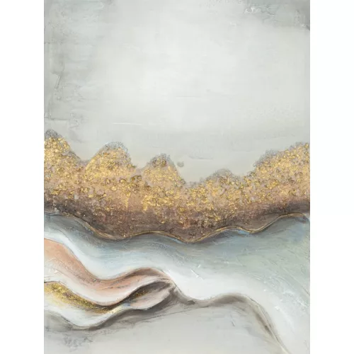 Kézzel festett absztrakt kollázs falikép 539 Világoszürke/arany 60x80 cm